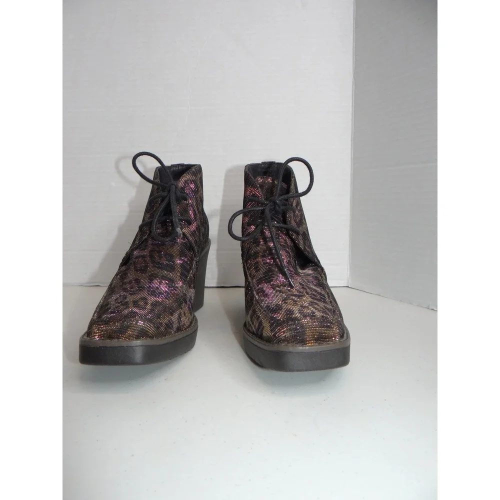 Donald J Pliner Dakota Leopard Metallic Wedge Booties‎ Square Toe 6M